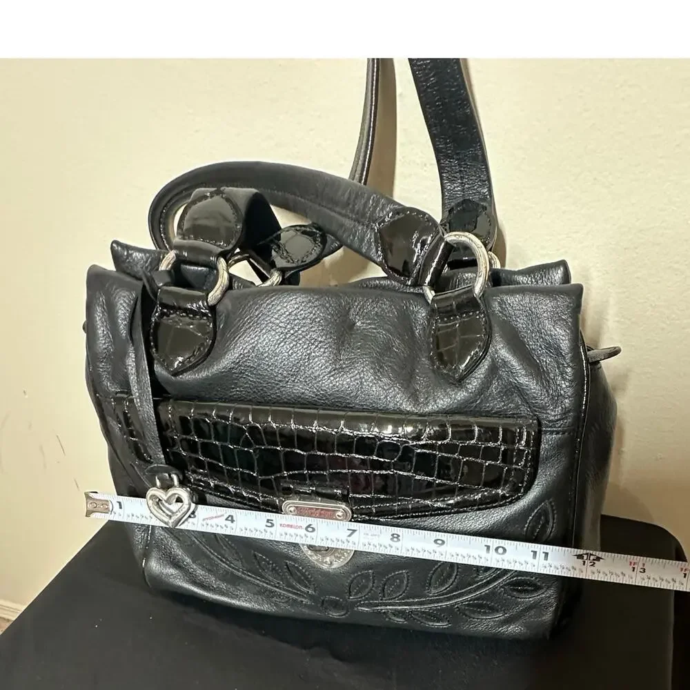 Brighton Soft Black Leather Satchel Shoulder Bag Signature Heart Shaped Charm